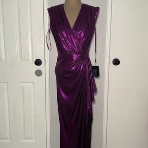 Leena Mac Duggal Metallic Purple Pleated Gown- Sample Dress Sz XS
